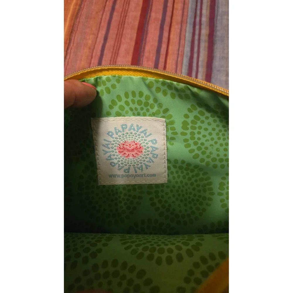 Papaya Art Small Accessory Pouch Mixed Media Floral Abstract Makeup Bag Teal